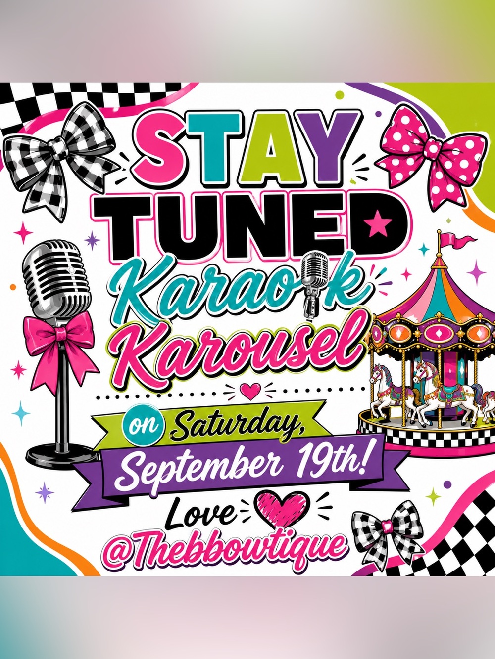 9/19/26 - KARAOKE KAROUSEL
🎙️🎠🎙️🎠🎙️🎠
Message me to join in September 🎀